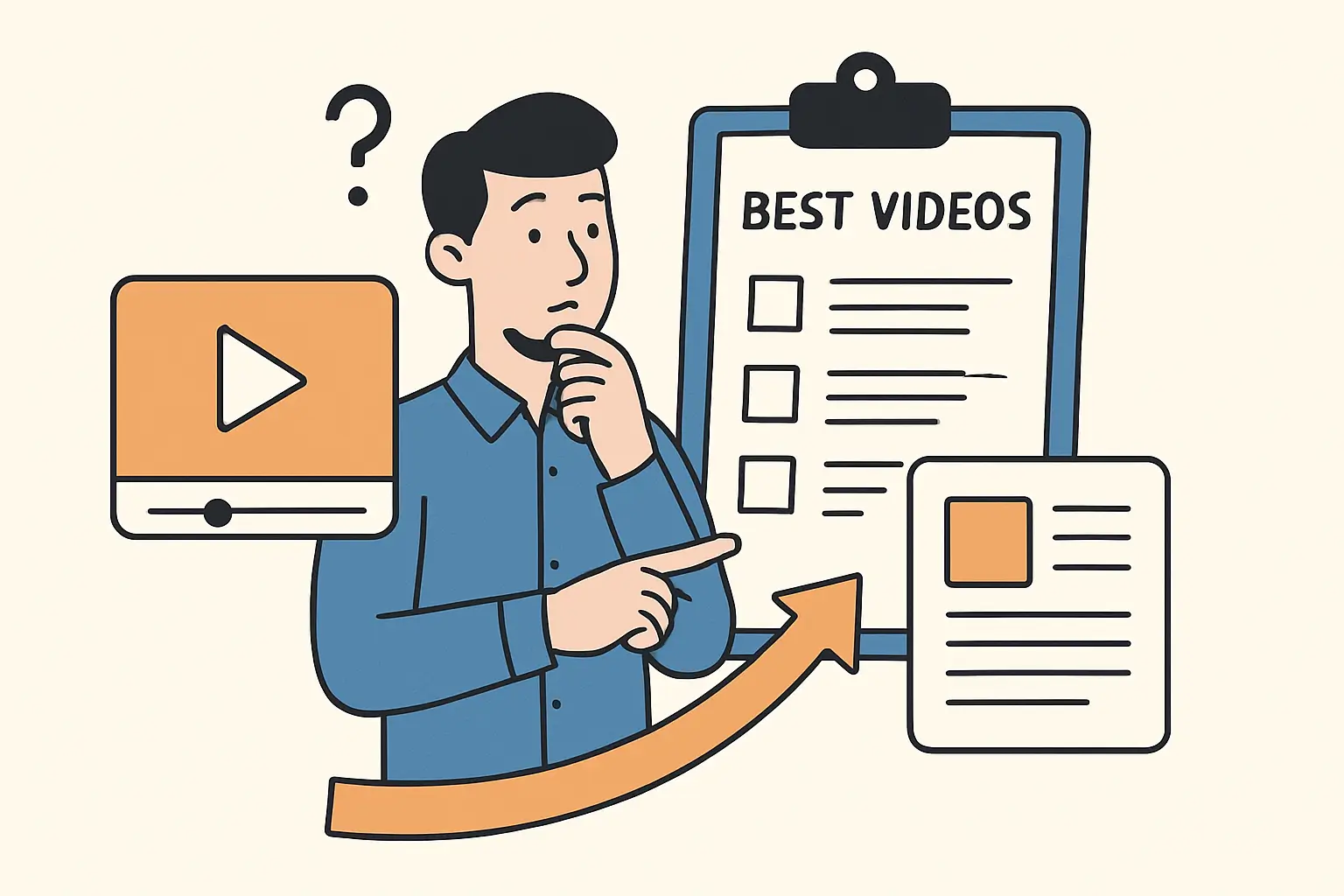 A man wondering which video to put into the blog post checklist