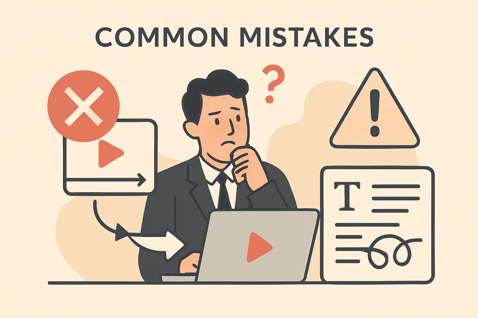 Confused man converting video to blog