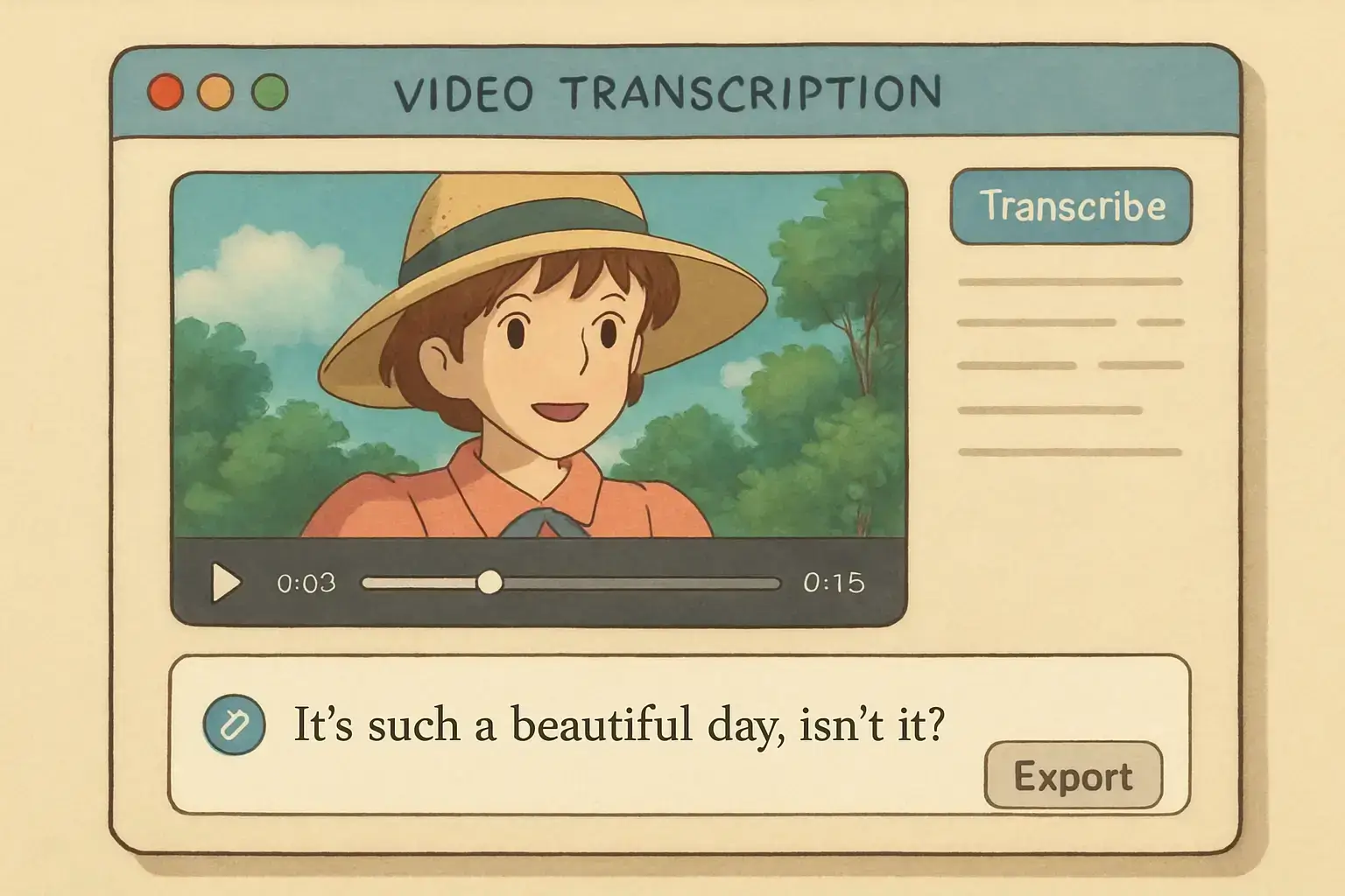 Screenshot of a video transcription tool interface.